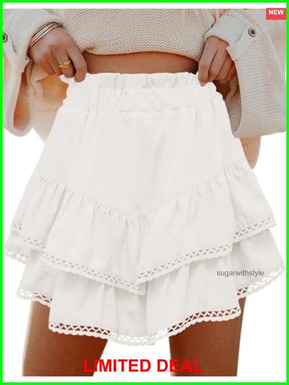 Flowy Tiered Ruffle Crochet Hem Skort with Shorts Underneath